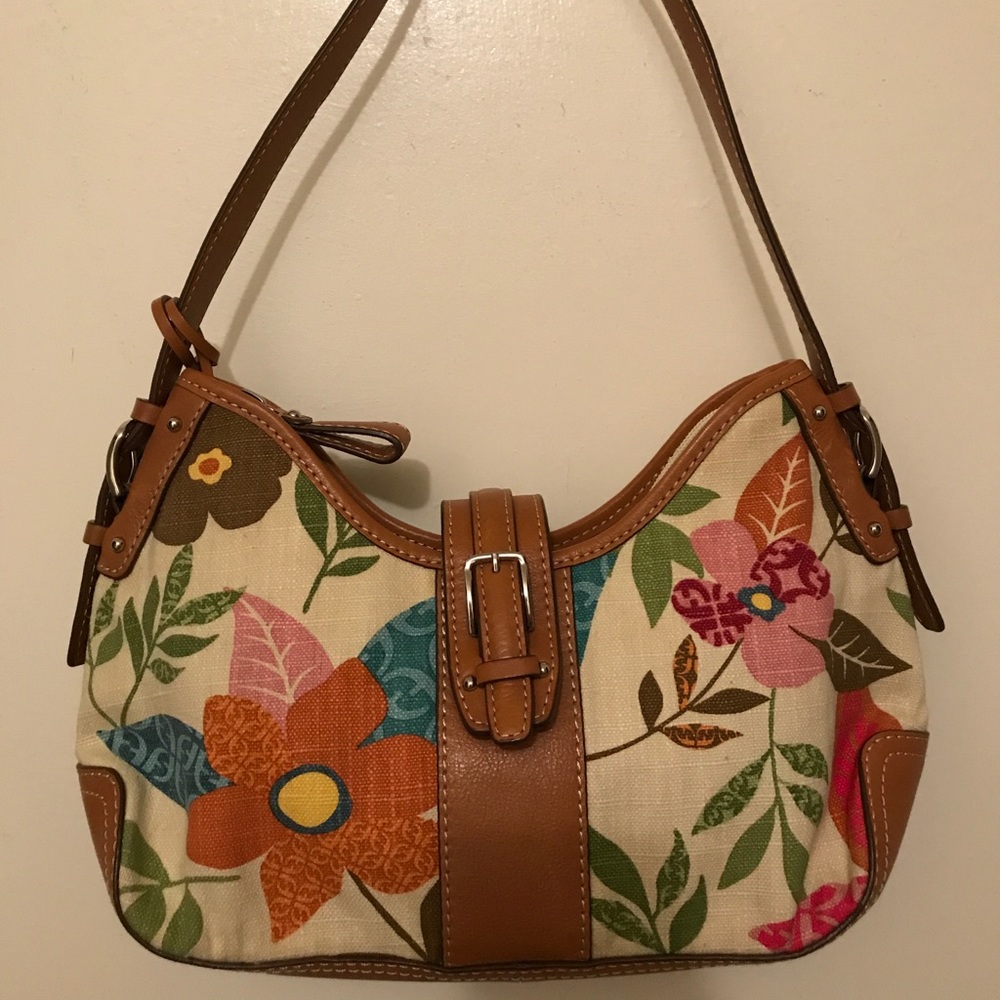 Fossil Flower Canvas and Leather Trim Handbag